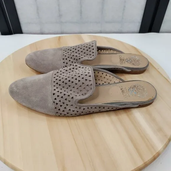 Vince Camuto Perforated Suede Mule Slip On Flats Tan Gray Women US 8M - Picture 3 of 14